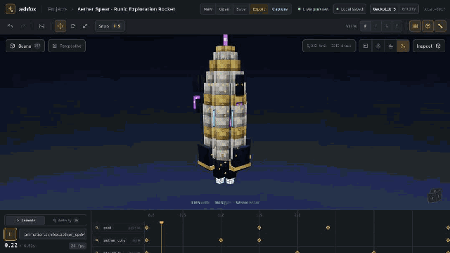 Aether Spear Rocket launch animation in ashfox